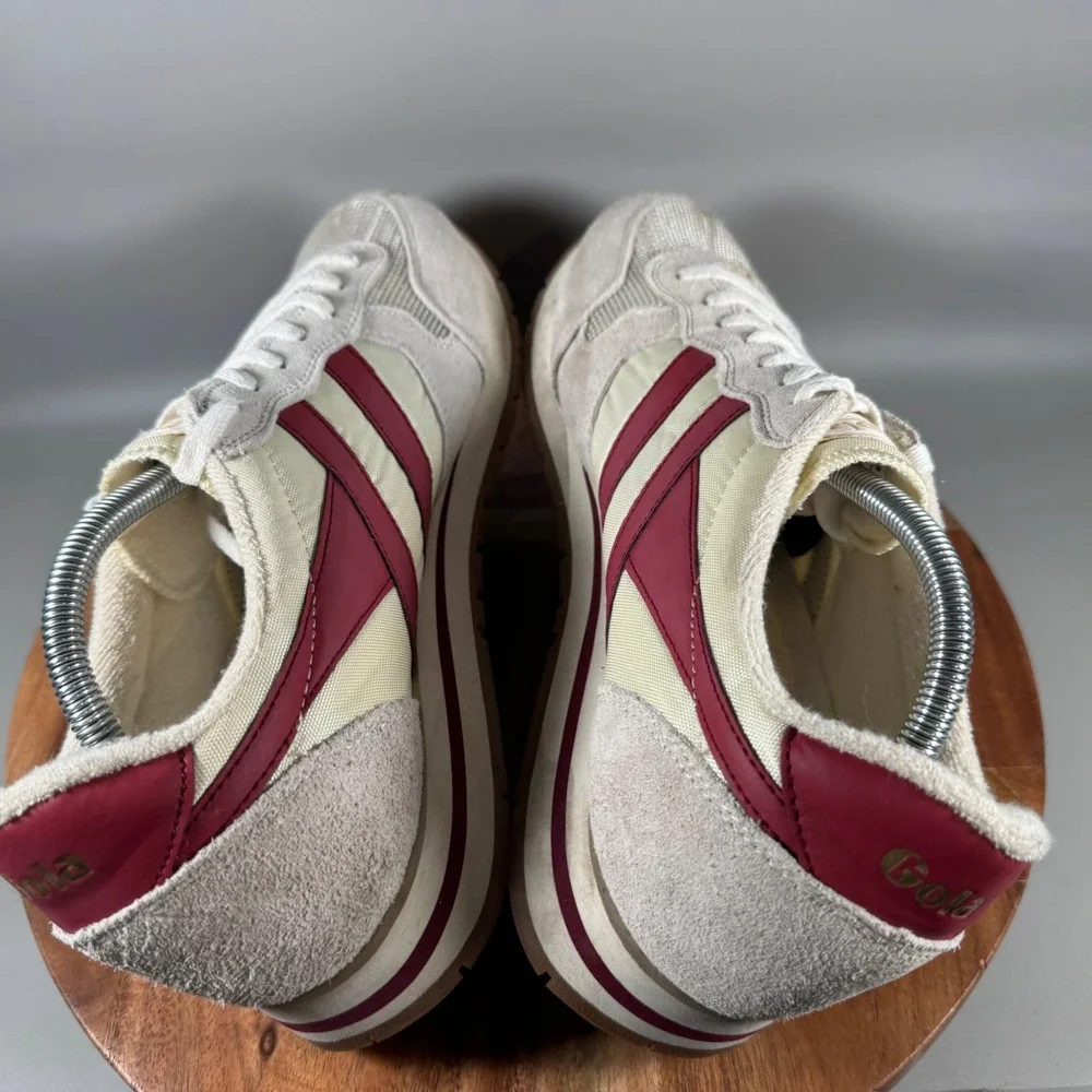 Gola Daytona Mens Retro Sneakers Off White Burgundy‎ Gum CMA592 Size 12